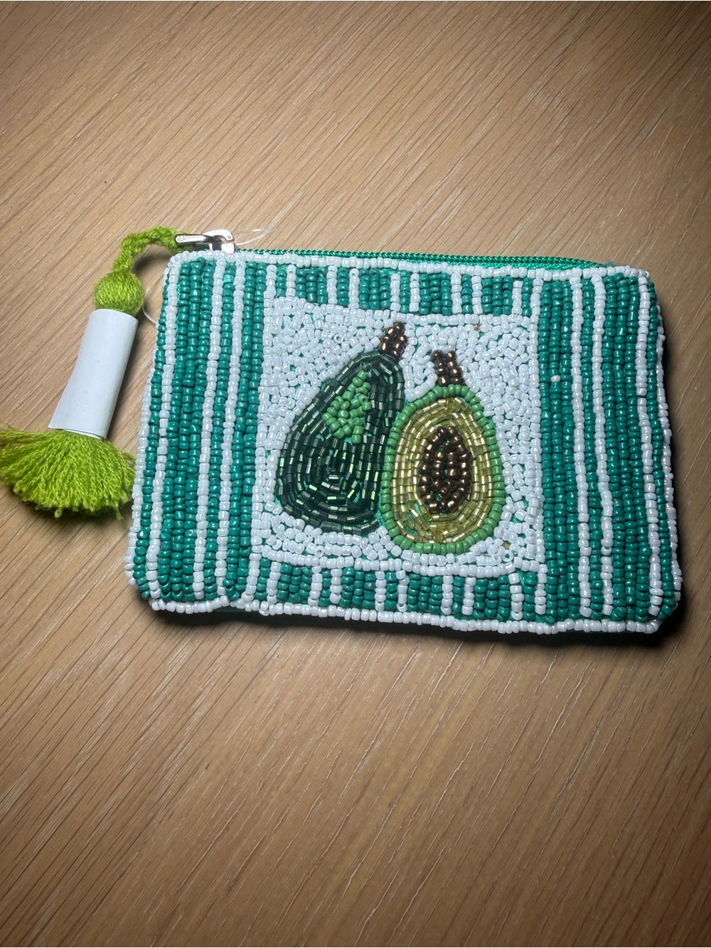 Hand-Beaded Avocado Coin Pouch - Green
